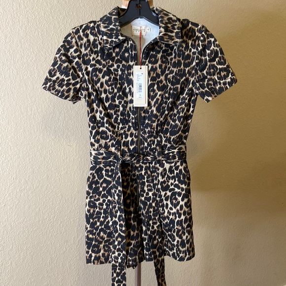 NWT Alice + Olivia Gorgeous Leopard Print Stretch Cotton Romper - Picture 7 of 16